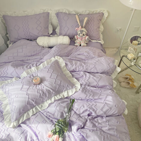 Lila Prinzessinnen-Bettwäscheset aus weichem, angerautem Stoff mit Spitzenverzierung und 1,8 Meter langem Bettrock – ideal für ein Mädchenzimmer