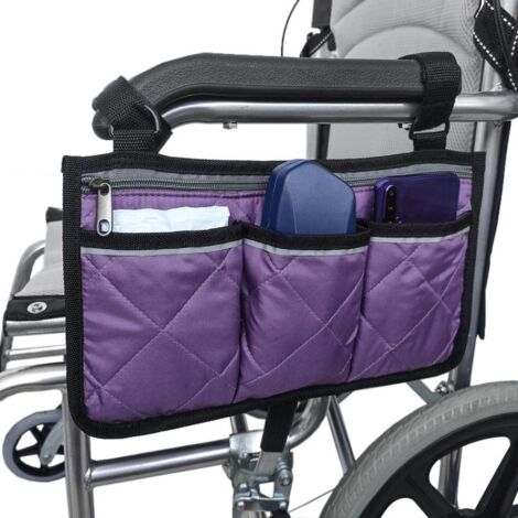Lila Rollstuhltasche, seitliche Armlehnentasche, mit Reflektoren