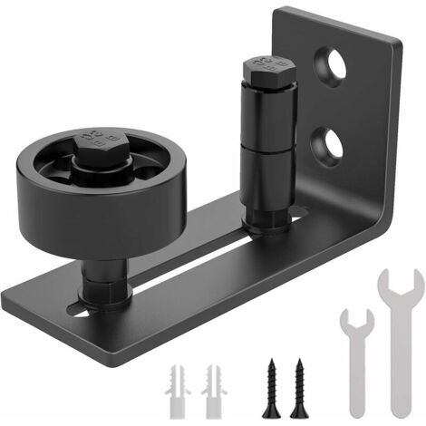 Lilaris Guide au sol pour porte de grange coulissante - Fixation murale - Roulettes réglables - 8 options d'installation - Roues lisses - S'adapte à la plupart des portes de placard - Noir,Une pièce