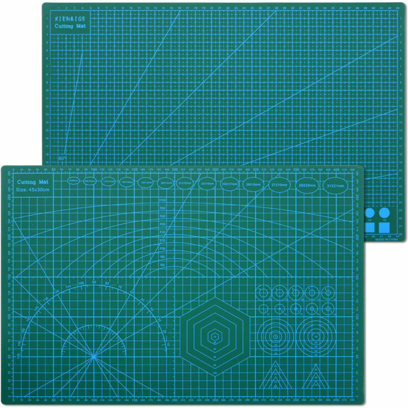 Lilaris Tapis de découpe A3 antidérapant 2 côtés - Planches à découper imprimées auto-réparantes - Vert - 45 x 30 cm - Tapis de découpe A3 pour