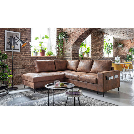 Lilly L - canapé d'angle L - 5 places - convertible - industriel vintage - angle gauche - Marron