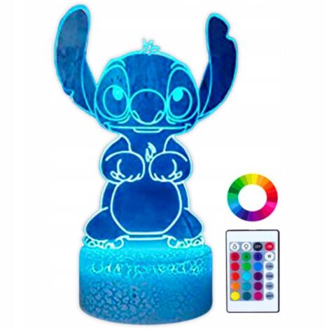 Lilo e Stitch STICH 16 LED 3D Luce notturna per bambini + telecomando