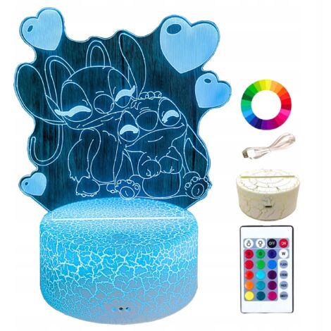 Lilo e Stitch STITCH 16 LED 3D Luce notturna per bambini + telecomando