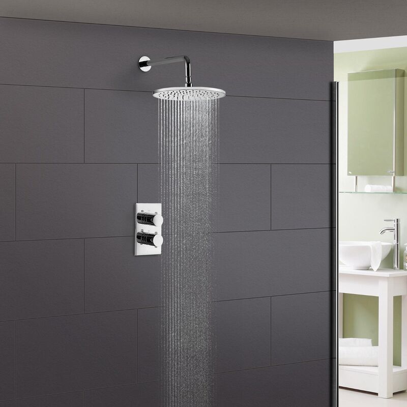 Lily 2 Dial 1 Way Round Concealed Thermostatic Mixer Valve & 200Mm Round Shower Head Chrome