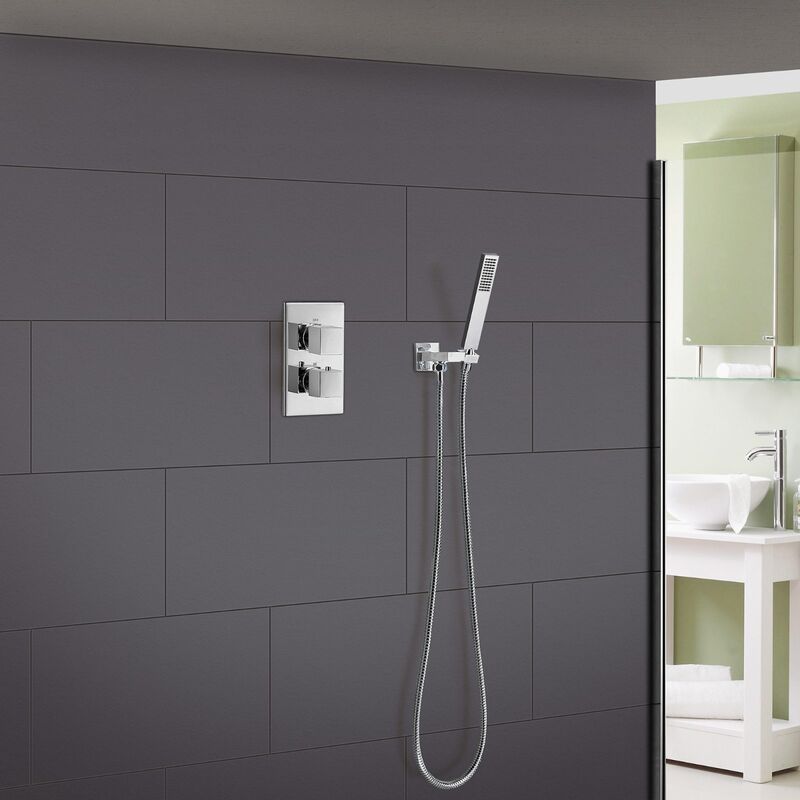 Lily 2 Dial 1 Way Square Concealed Thermostatic Mixer Valve & Square Handset Chrome