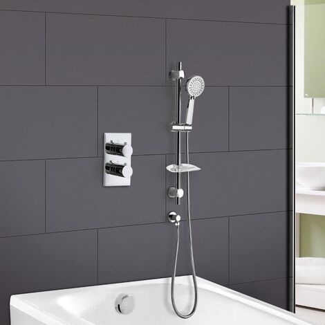 Lily 2 Dial 2 Way Round Concealed Thermostatic Mixer Valve, Slider Rail, Handset & Bath Filler Chrome