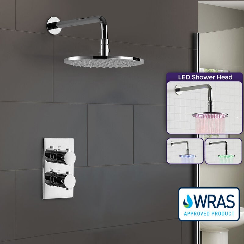 Lily Round Concealed Thermostatic Mixer with led Overhead Shower