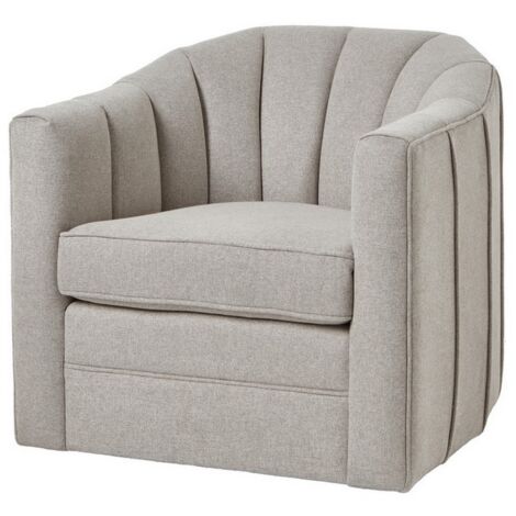 Lily Swivel Chair in Oatmeal Twill - Wood - L82 x W80 x H77 cm