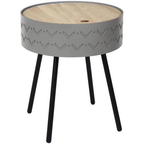 LILY - Table Coffre Grise Plateau Aspect Bois