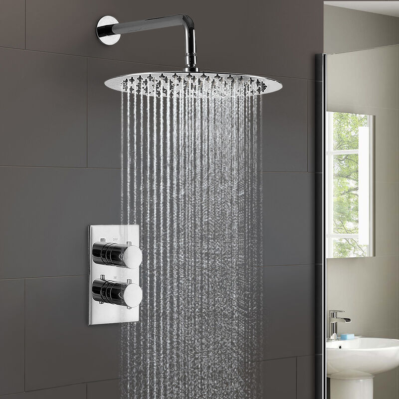 Lily Ultra Thin 2 Dial 1 Way Concealed Thermostatic Shower Mixer and 300 mm Overhead Shower Head