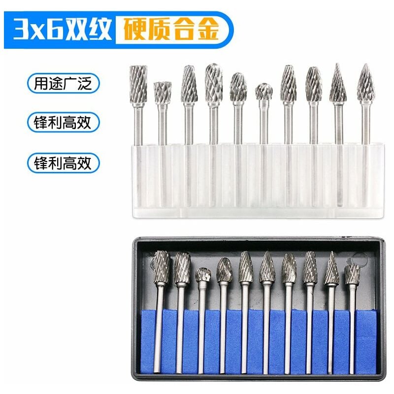 

Lima giratoria, juego de 3 * 6 mm, lima giratoria de carburo cementado de doble grano, cabezal de molienda de acero de tungsteno