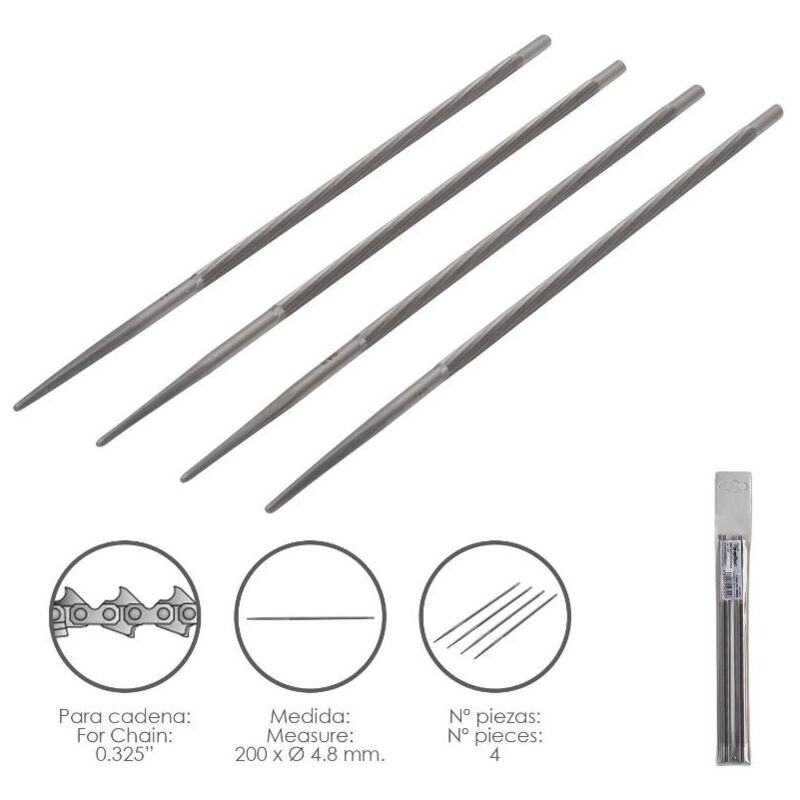 

Papillon - Limas cadena motosierra 200 x Ø 4.8 mm. 0.325' (pack 4 piezas)