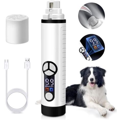 Lime à Griffes lectrique pour ChiensChats - Coupe Ongles - Lime à Ongles - 2 Lumières LED - 3 Vitesses - Rechargeable -