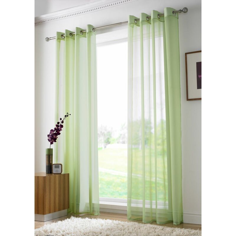 Lime Eyelet Ring Top Voile Curtain Panel 108' Drop