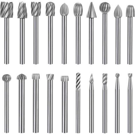 Lime rotative de 20 pièces, tête de lime rotative HSS, outil rotatif à poignée pour le travail du bois de meuleuse de 1/8 "(3mm)