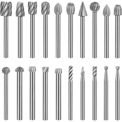 Lime rotative de 20 pièces, tête de lime rotative HSS, outil rotatif à poignée pour le travail du bois de meuleuse de 1/8 "(3mm)