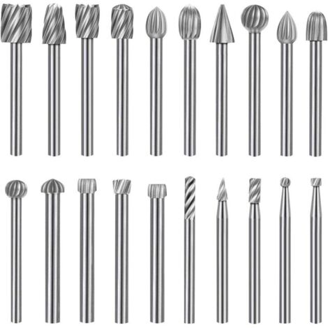 Lime rotative de 20 pièces, tête de lime rotative HSS, outil rotatif à poignée pour le travail du bois de meuleuse de 1/8 "(3mm)