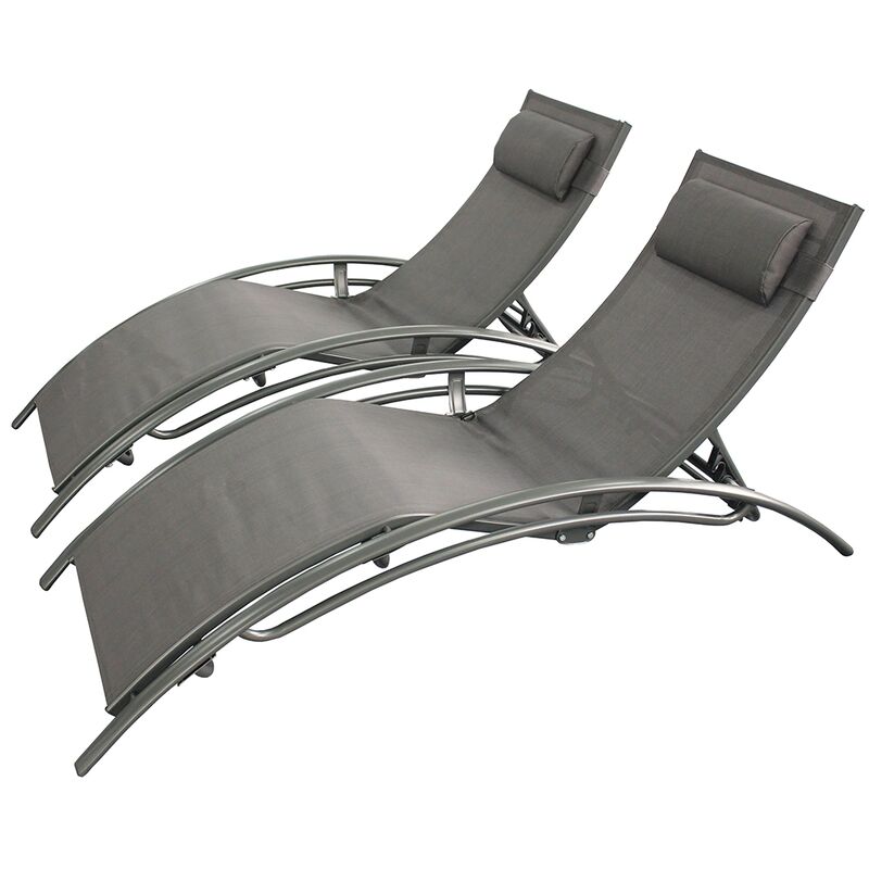 Concept-usine - Transat gris ajustable et empilable 2 pièces avec pieds acier limea - grey