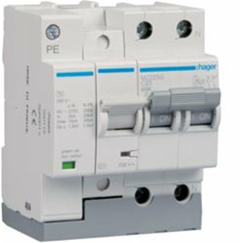 

Hager - Interruptor automatico +Limitador sobretensiones permanentes y transitorias MZ240G 2 Polos 40A