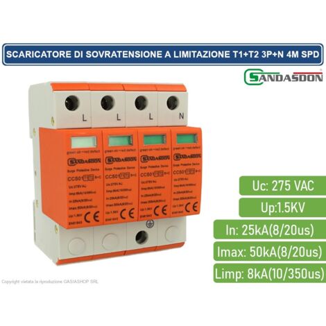 Limitatore Scaricatore di Sovratensione 4M Arancio SD-CCS01A-CCS01-T1&43T2/4-275-5025-50KA-1.5KV