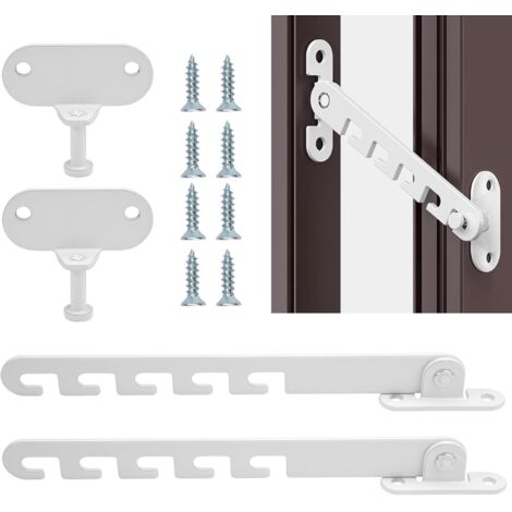 Limiteurs d'ouverture de fenêtre, blancs, 16,5 × 4,6 cm, lot de 2 Limiteurs d'ouverture de fenêtre réglables avec vis