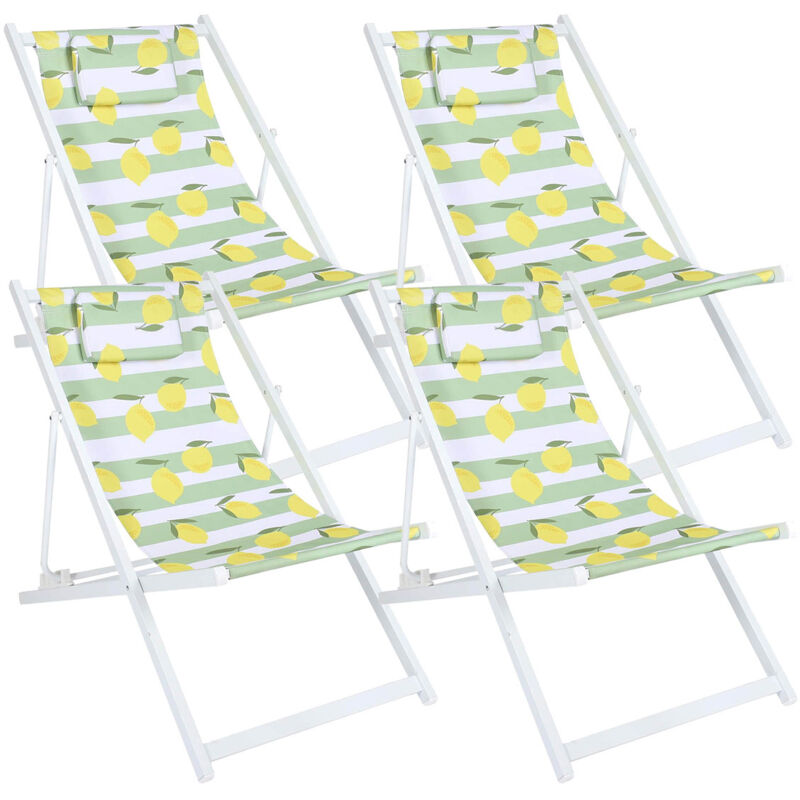 Altobuy - limon - Lot de 4 Chiliennes en Métal Blanc Toile Décor Motifs Citrons
