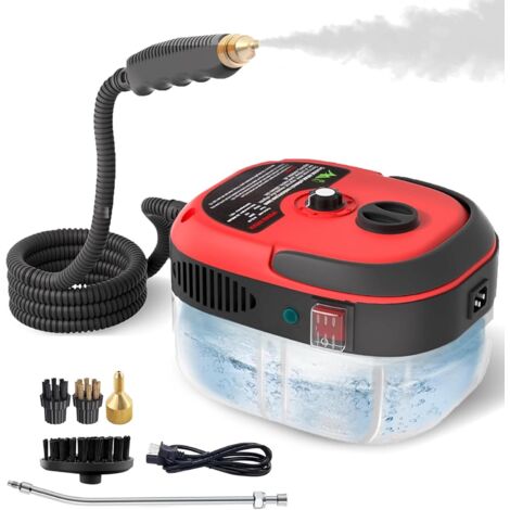 Limpiador a vapor de 2500 W, limpiador a vapor portátil, depósito de agua de gran capacidad de 1000 ml, con 3 cabezales de cepillo ajustables (6 niveles), calentamiento rápido en 10 segundos, limpiado