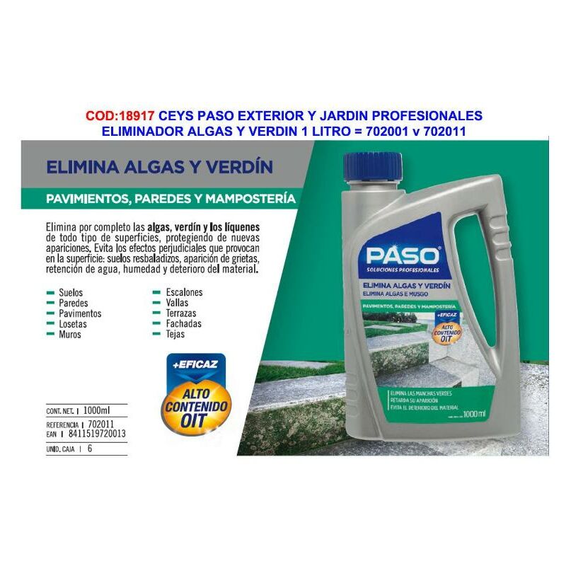 

ceys paso ext.y jardin eliminador algas+verdin 1 l 702001-702011 - Mibricotienda