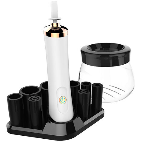 Limpiador de brochas de maquillaje de una pieza, limpiador y secador eléctrico ultrarrápido, limpiador automático de brochas de maquillaje (blanco)