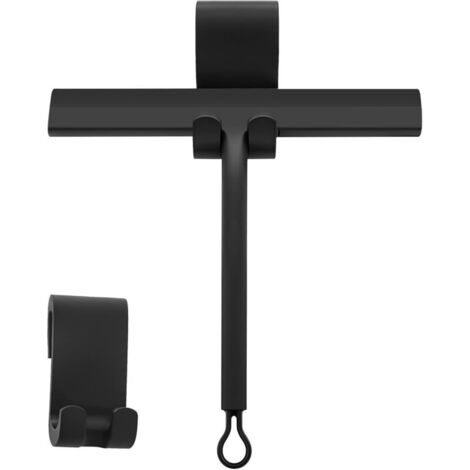 Limpiador de ducha negro de silicona, ancho de 21,5 cm, con soporte, sin necesidad de taladrar, para baño, puertas de cristal, espejos, azulejos y ventanas de coche.