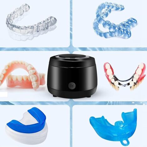 Limpiador dental profesional [UVC][Compacto y fácil de transportar][360°] para aparatos de ortodoncia, prótesis dentales y joyas [28±5W][40±3kHz][3 lámparas] Limpieza automática en 3 minutos
