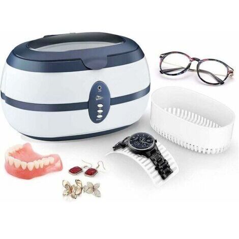 Limpiador ultrasónico de 600 ml, dispositivo de limpieza para el hogar con cesta de limpieza y soporte automático para limpiar joyas, gafas, prótesis dentales y CDs (profesional).
