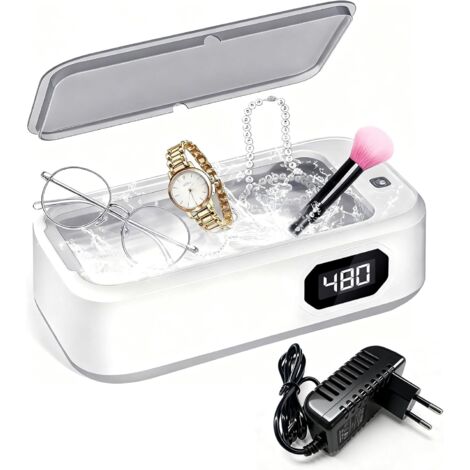 Limpiador ultrasónico de 640 ml con 5 ajustes de tiempo (90/180/280/380/480 s). Limpiador ultrasónico apto para gafas, joyas, relojes, dentaduras postizas, monedas, etc.