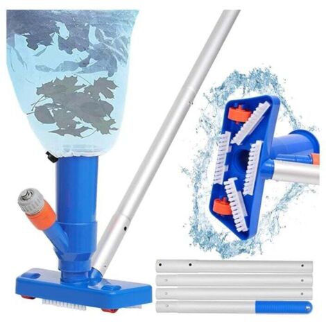 Limpiafondos KZQ 143 cm – 4 postes de aluminio desmontables, cabezal de aspiración para estanque con bolsa para hojas para aspirar el fondo de la piscina, minilimpiador de spa/fuente