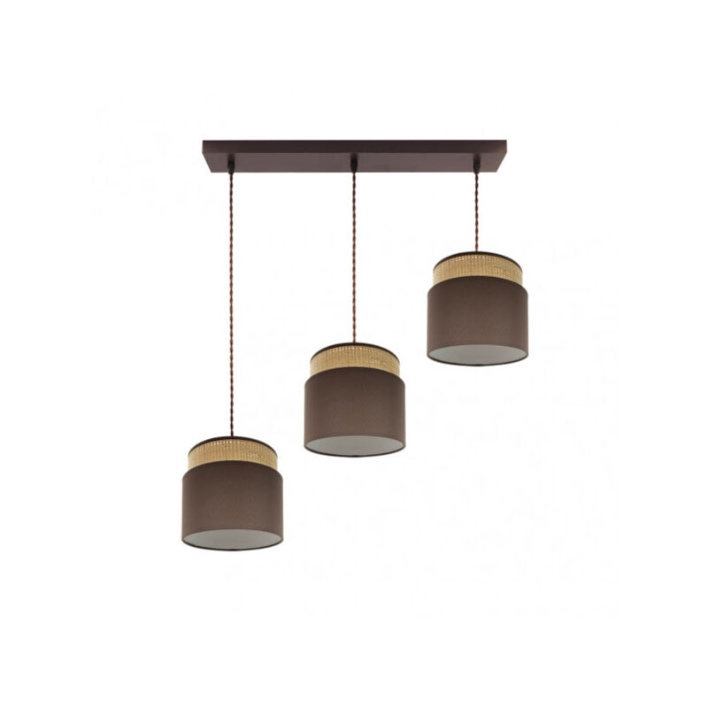 Lampe linéaire marron/naturelle modèle Kandy Lampe suspendue à 3 lumières à intensité variable - Fabrilamp Lampe linéaire marron/naturelle modèle Kandy Lampe suspendue à 3 lumières à intensité variable - Fabrilamp