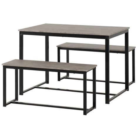 Lincoln 1+2 Dining Bench Set - Stone Effect/Black