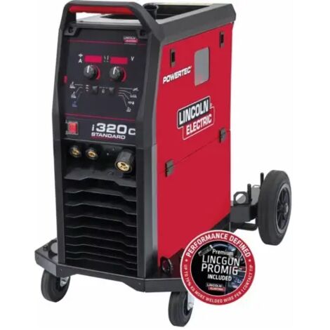 Lincoln Electric – Poste à souder MMA 400V – MIG-MAG 320A – Réglage 10-320A – Fil d'acier 0,6-2,4mm – Torche 4m – Câble 5m