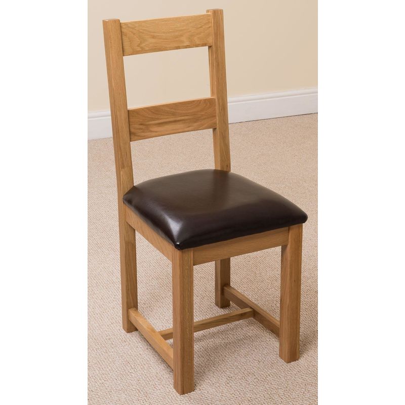 Lincoln Solid Oak Dining Chair [Light Oak and Brown Leather]