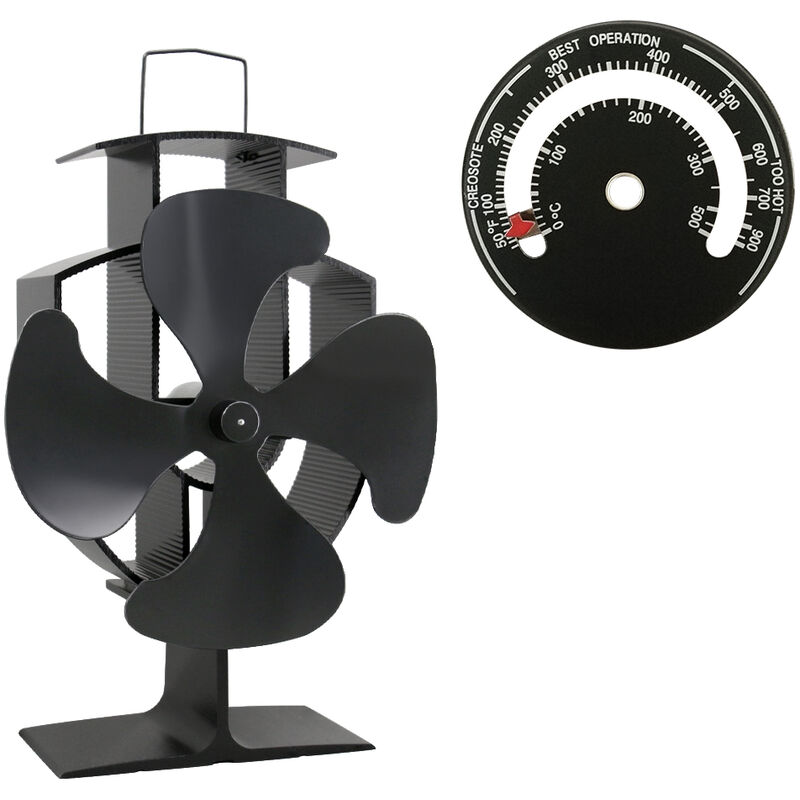 Lincsfire 4 Blades Eco Friendly Silent Heat Powered Stove Fan for Wood/Log Burner/Fireplace + Free Stove Thermometer