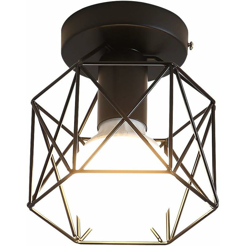 

Linda de techo industrial retro en en jaula negra de metal, luz de techo de hierro industrial, araña para sala de estar, suspensión industrial luz de