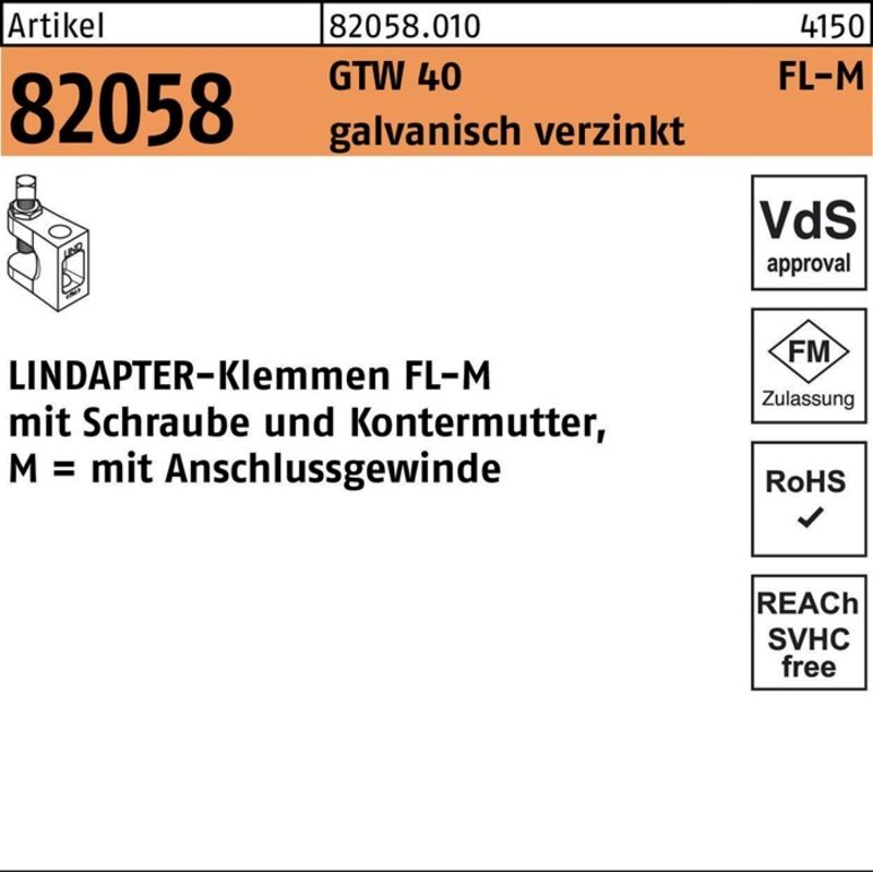 Lindapter Klemme R 82058 Gtw 40 Fl 1 M 8 Galvanisch Verzinkt