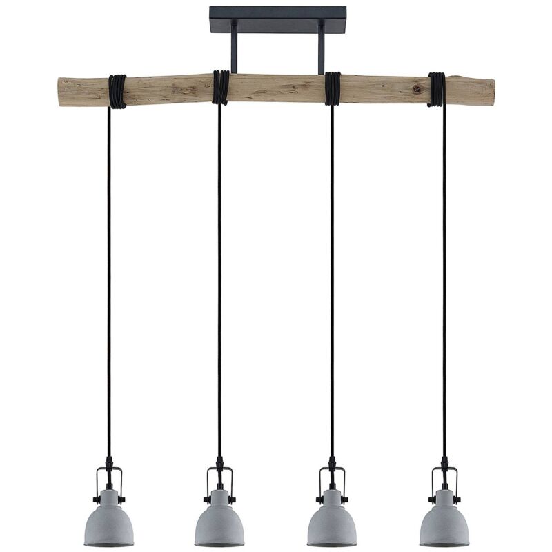 Image of Amilia a sospensione, cemento, 4 luci - legno naturale, grigio, nero - Lindby