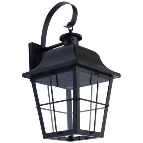 Lindby – Applique extérieure Mertollio en métal noir – Hauteur 47 cm – Verre transparent – Éclairage pour sécurité et ambiance jardin