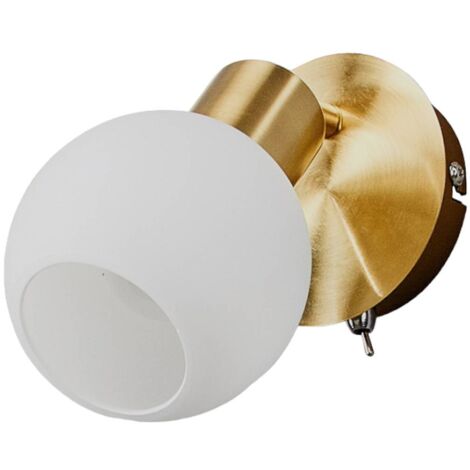 Lindby – Applique murale à intensité variable en métal couleur laiton – Abat-jour sphérique en verre opale – Douille E14 – Hauteur 14 cm