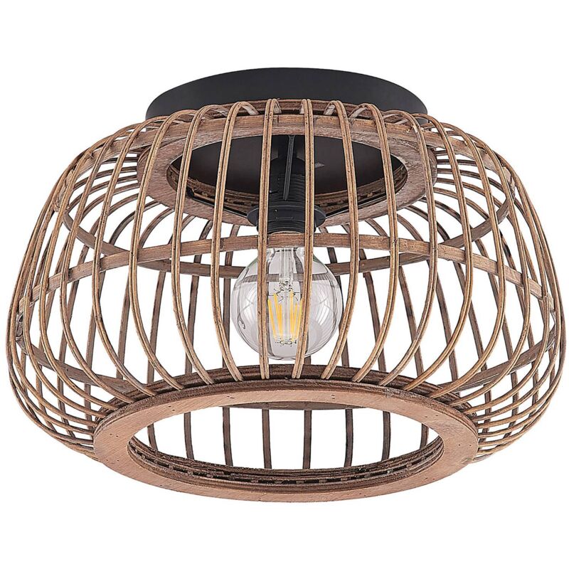 Lindby - Bominio Deckenleuchte Aus Rattan, 40 Cm - Schwarz Matt, Holz Hell