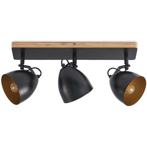 Strahler natur beweglich Spotsystem gerade Metallkäfig Holz schwarz 