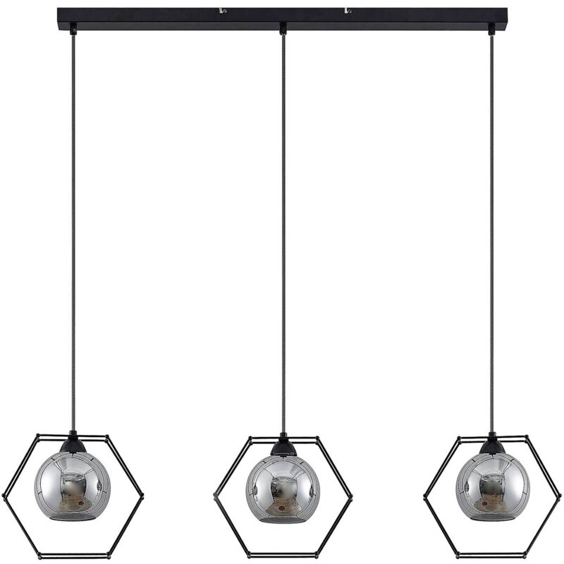 Image of Dajanira lampada a sospensione a 3 luci, grigio - nero opaco, grigio fumo - Lindby