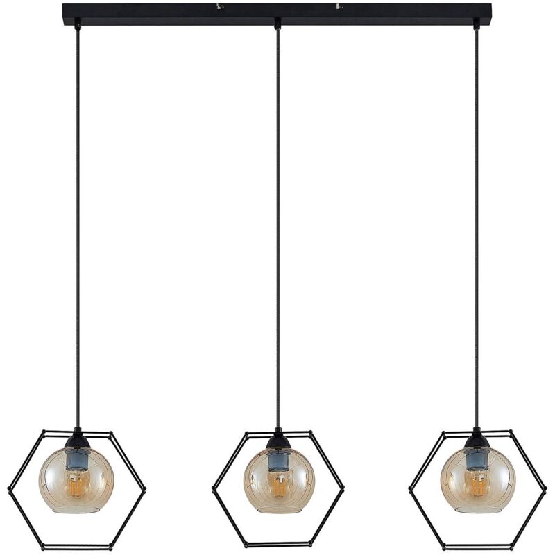 Image of Lindby - Dajanira lampada a sospensione a 3 luci, ambra - nero opaco, ambra