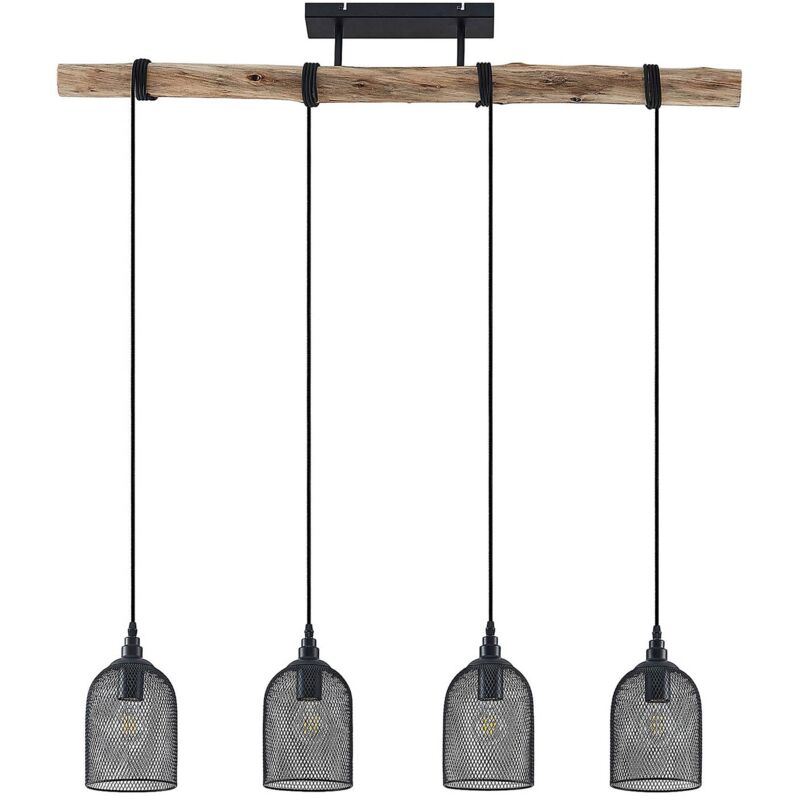 Dolcin a sospensione paralumi mesh 4 luci - legno