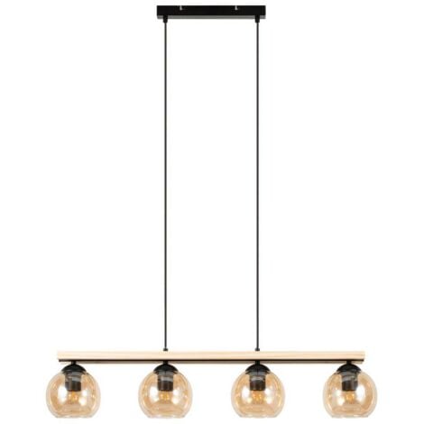 Lindby Enrique sospensione ambra a 4 luci - ambra, nero, rovere chiaro